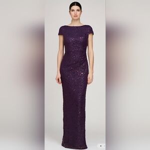 NWT Elegant Plum Sequined Gabrielle Column Gown Evening Gown, Size 12
